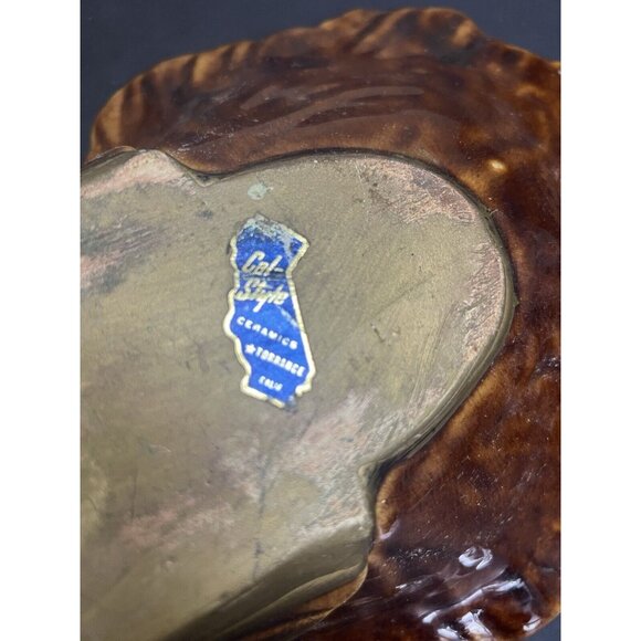 Large Vintage Vase Ceramic Horn Of Plenty Cornucopia MCM Drip Glaze Orange Brown - Picture 5 of 12